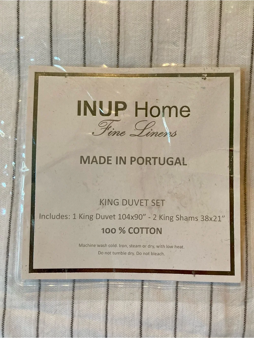 NEW INUP Home White Pinstripe King Duvet Cover Set